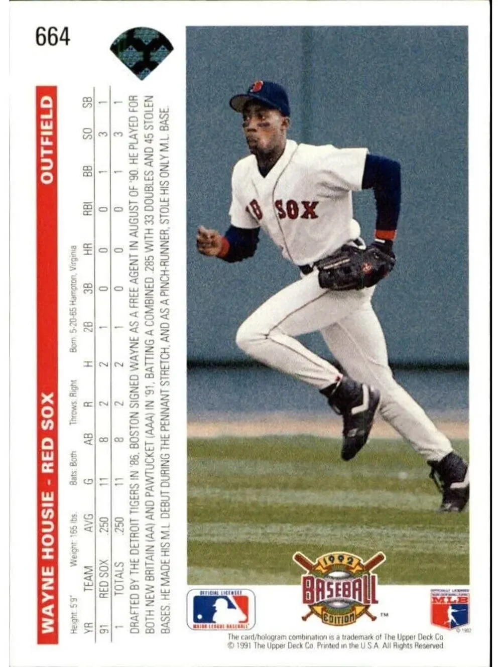 Wayne Housie 1992 Upper Deck MLB #664 Baseball Card Boston Red Sox